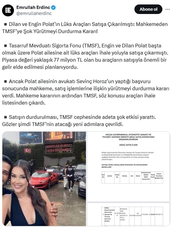 İşte gazeteci Emrullah Erdinç'in paylaşımı: