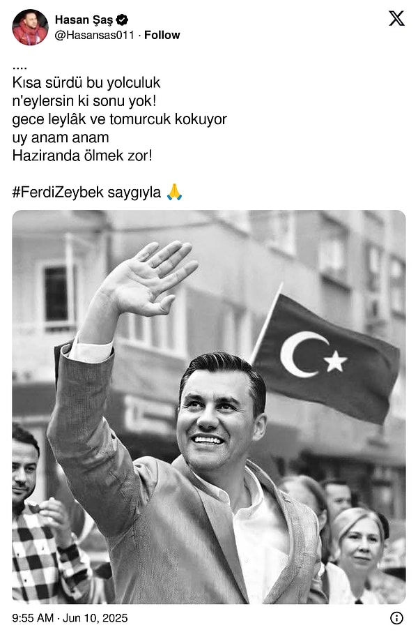 Hasan Şaş'ın sosyal medya paylaşımı: